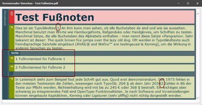 Abbildung 1: Screenshot aus PAC 2021 Fußnotentest